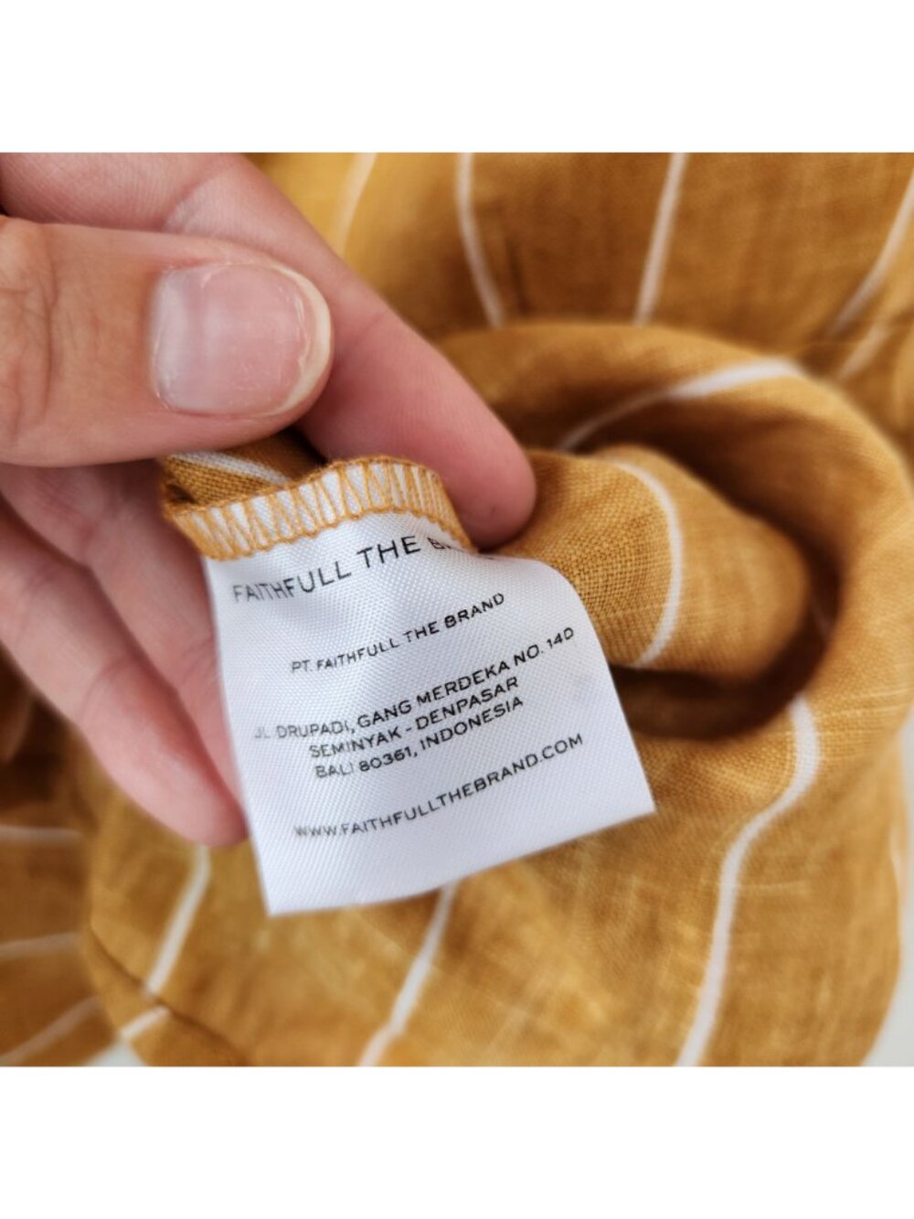 Faithfull The Brand Striped Mini Dress Nautical 100% Linen Yellow Women's M (6) - Picture 7 of 8